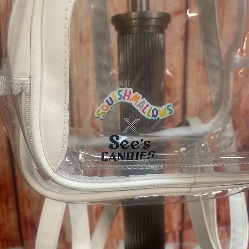 Squishmallow x See's Candies Benny Plush Clip NWT & Clear Vinyl Stadium Backpack